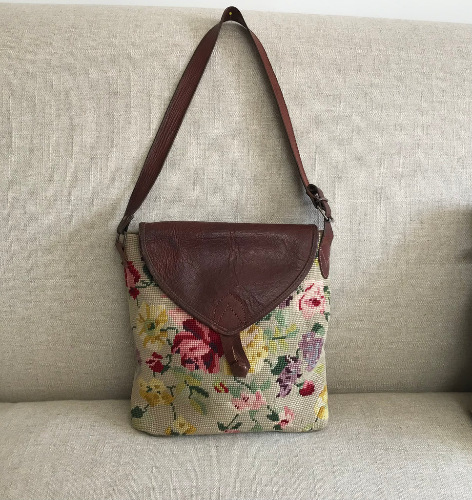 Lovely Unique Bag made from a Pre-Loved Leather Bag and a Handmade Woollen Tapestry