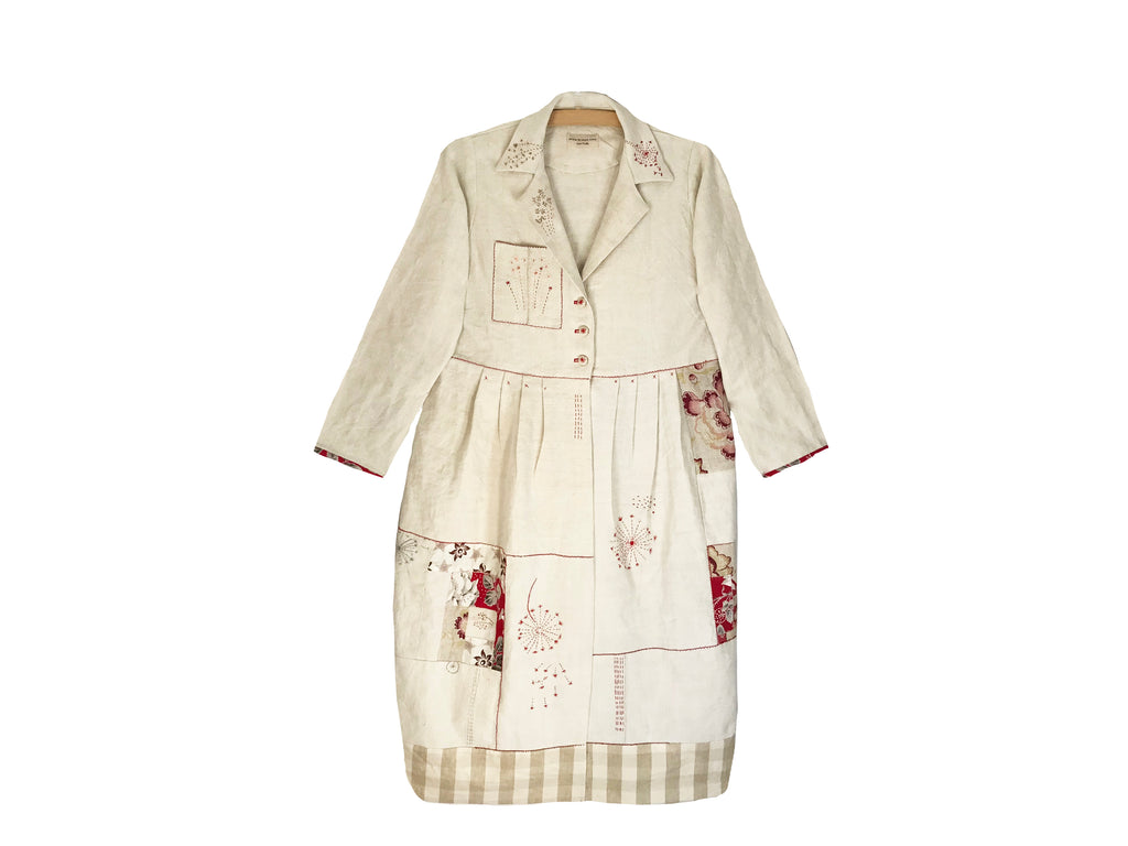 Linen Coat Made from Vintage Fabrics with Embroidery and Embellishing