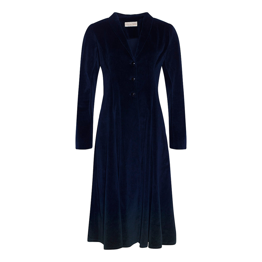 Royal Blue Cotton Velvet Duster Coat