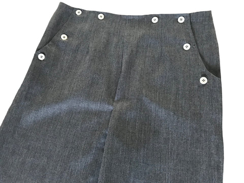 Grey Flannel Wool Mix, Buttoned Trousers
