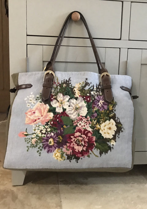 Large One-Off Bag made from a Hand Crafted, Wool Tapestry with Pre-Loved Leather Handles